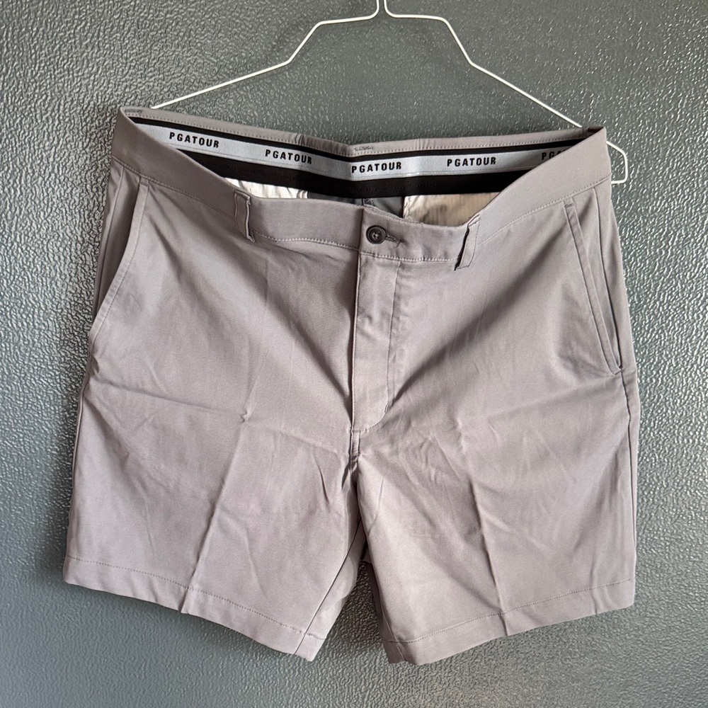 PGA Tour Men's Light Gray Flat Front Shorts